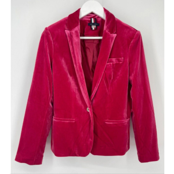 Tommy Hilfiger Pink Single Button Velvet Blazer Size 8 - Picture 1 of 7